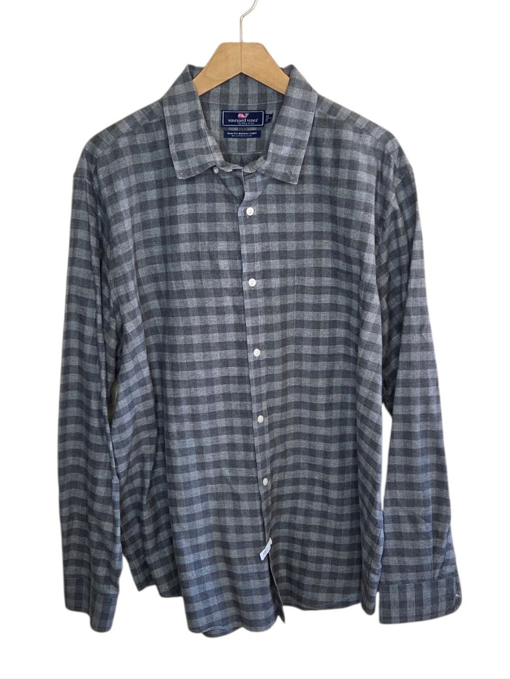 Vineyard Vines Gray Buffalo Check Slim Fit Murray Button Front Shirt Size 2XL